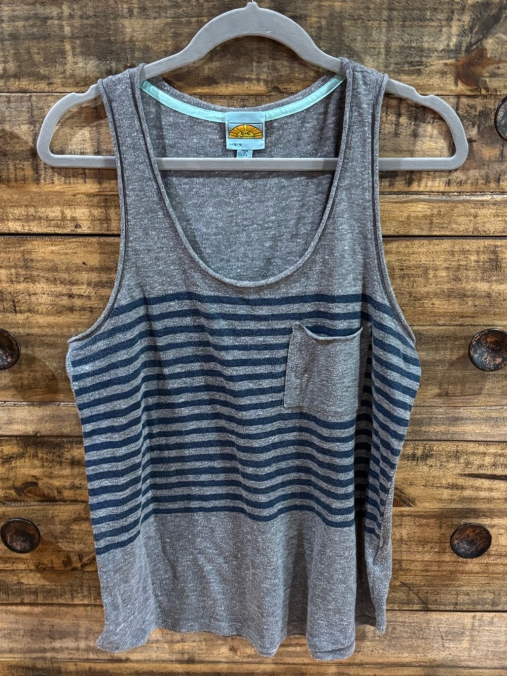 C & C California Gray & Navy Striped Pocket Tank
